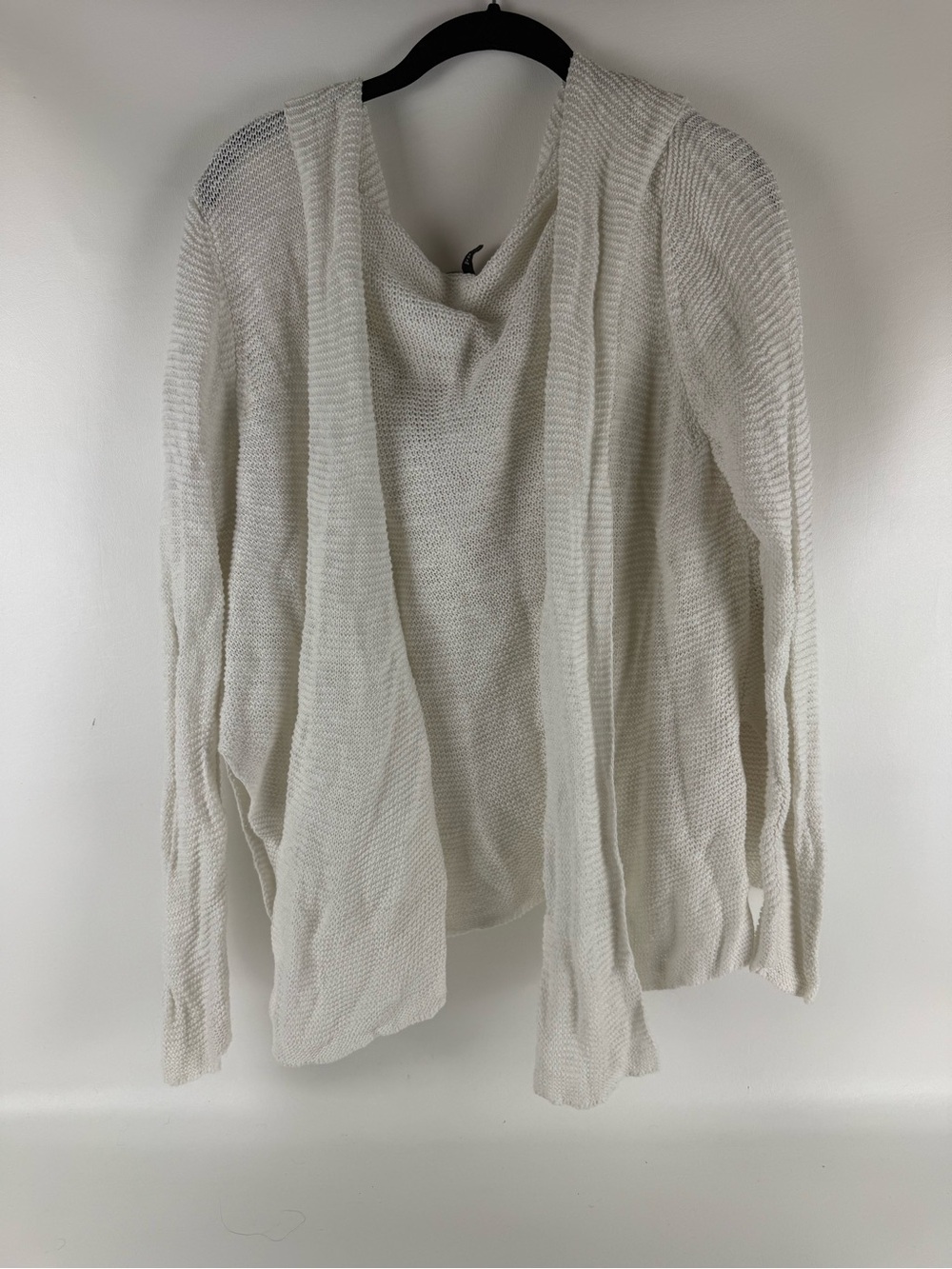 Eileen Fisher Linen Cotton Open Front Hooded Cardigan Sweater White XL